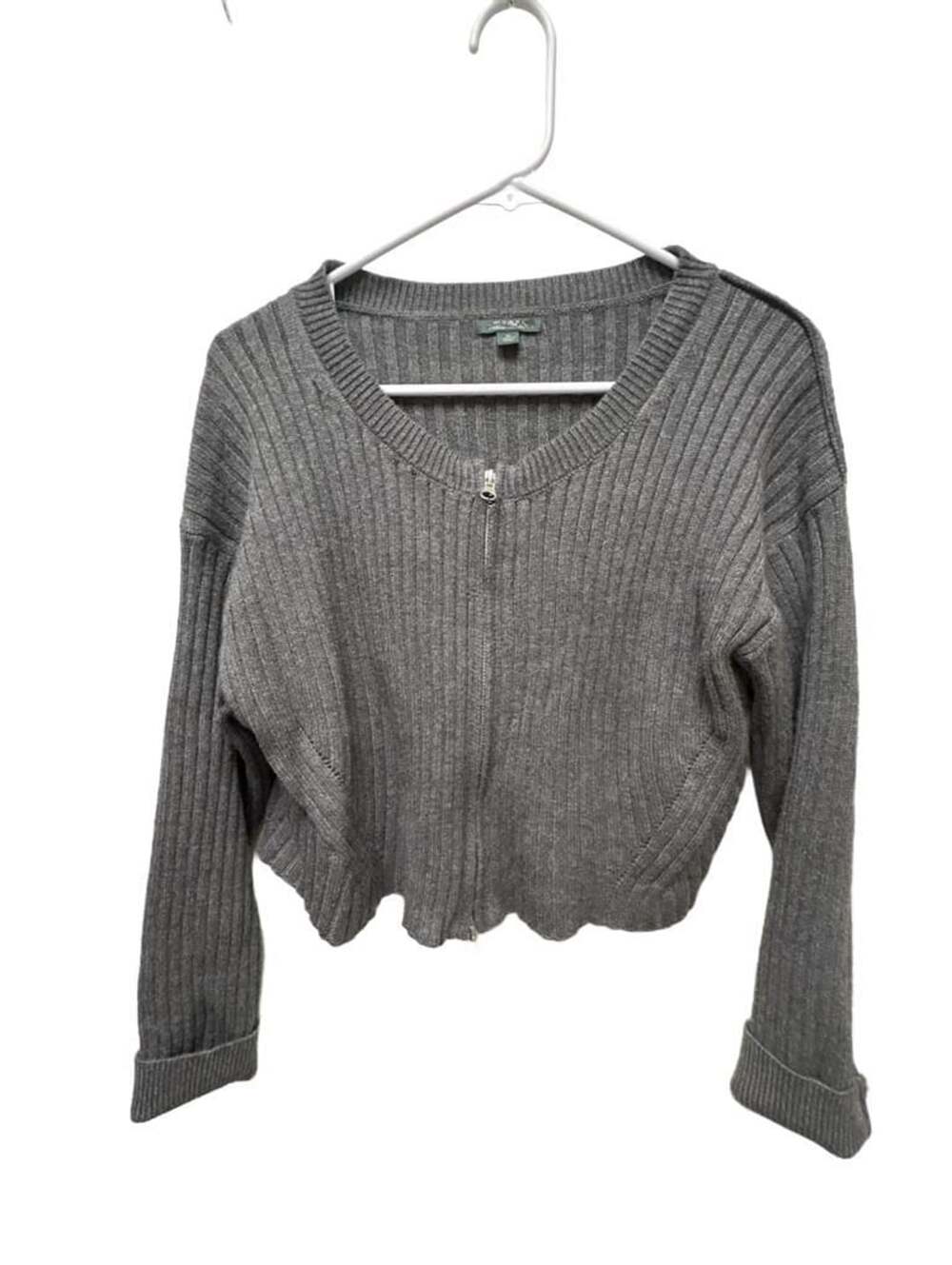Wild Fable Gray Ribbed Knit Zip-Front Cropped Cardigan XL